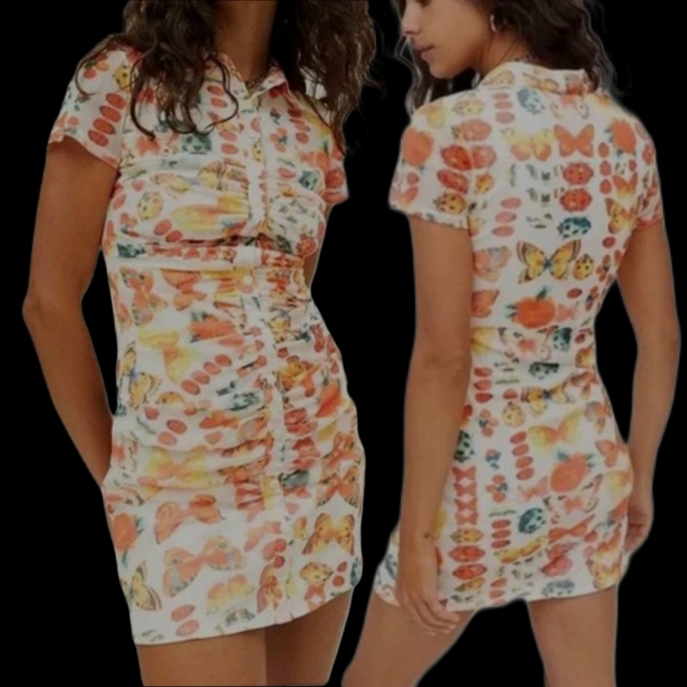 URBAN OUTFITTERS Ruched Button Up Butterfly Minidress